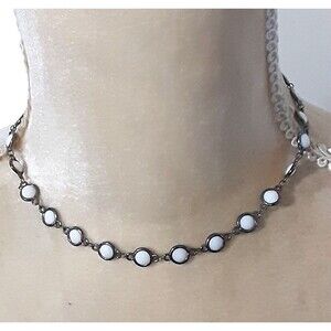 R & R bronze tone 12" necklace chain white resin medallions choker